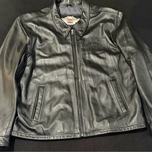 Harley-Davidson Embossed Black Leather Jacket Vintage Mens Size 2XL